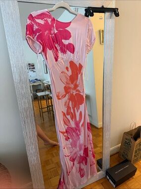 Anthropologie Pink Floral Maxi Dress